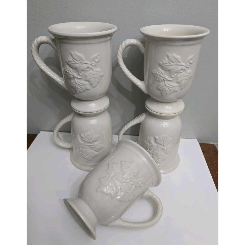Home & Garden Party Stoneware Veranda Creamer White Basketweave Set of 5 Mugs